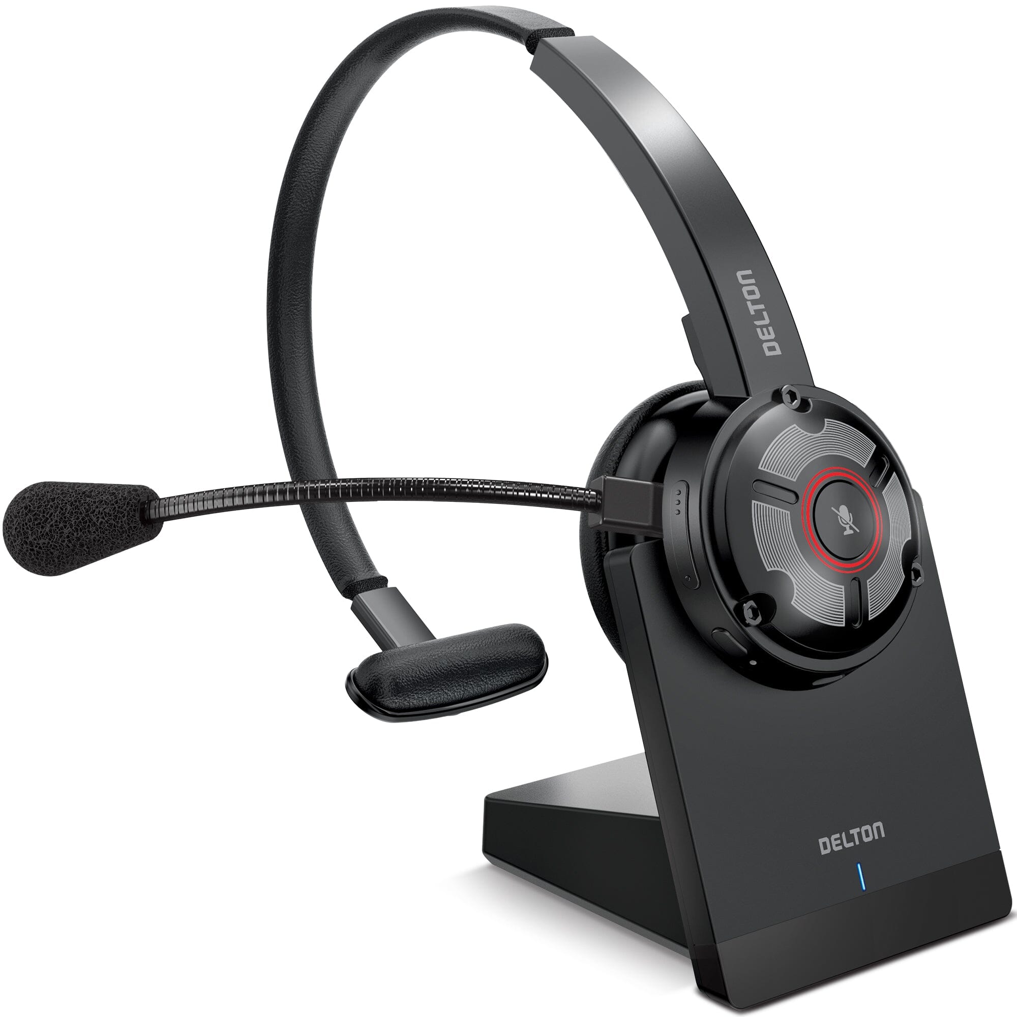 Delton 50X Wireless Bluetooth Computer Headset with Charging Dock Mono On-Ear Headphone Wired Headset - Tophatter Daily Deals