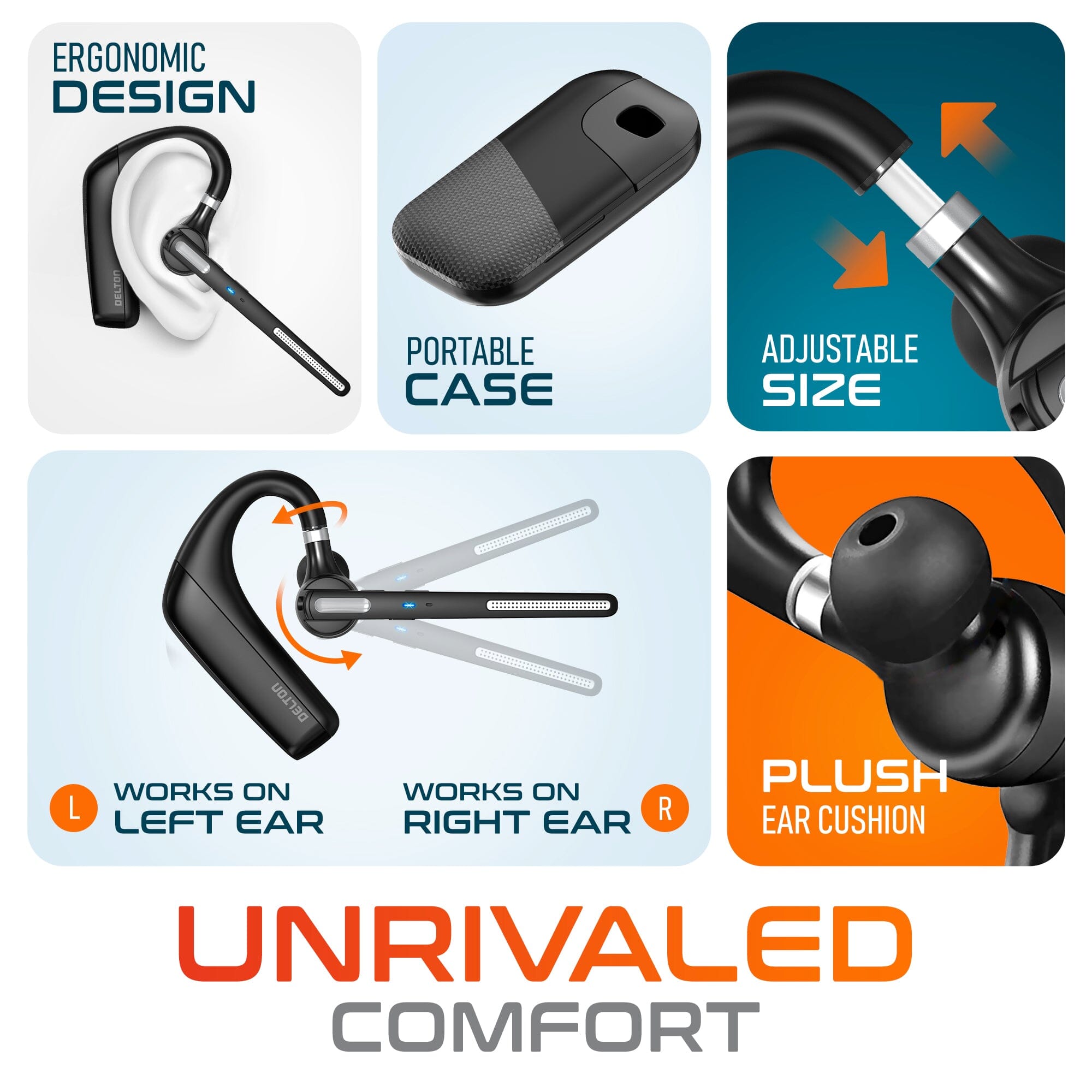 Delton 90X Ultralight Bluetooth Headset with Noise Cancelling Computer Headphone/ Earpiece with Charging Case Wired Headset - Tophatter Daily Deals
