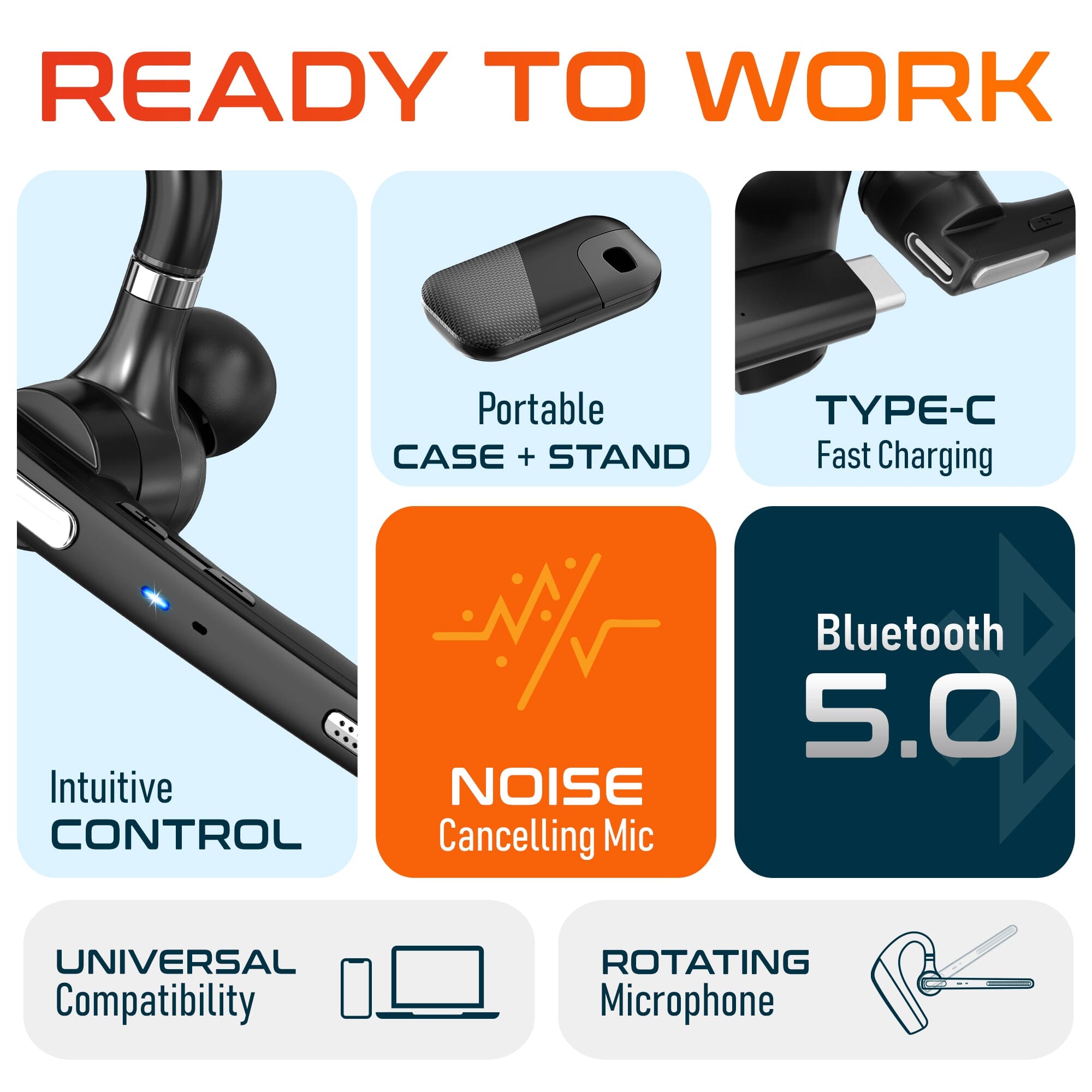 Delton 90X Wireless Bluetooth Headset with Noise Cancelling Mic and Charging Case Wireless Headset - Tophatter Daily Deals