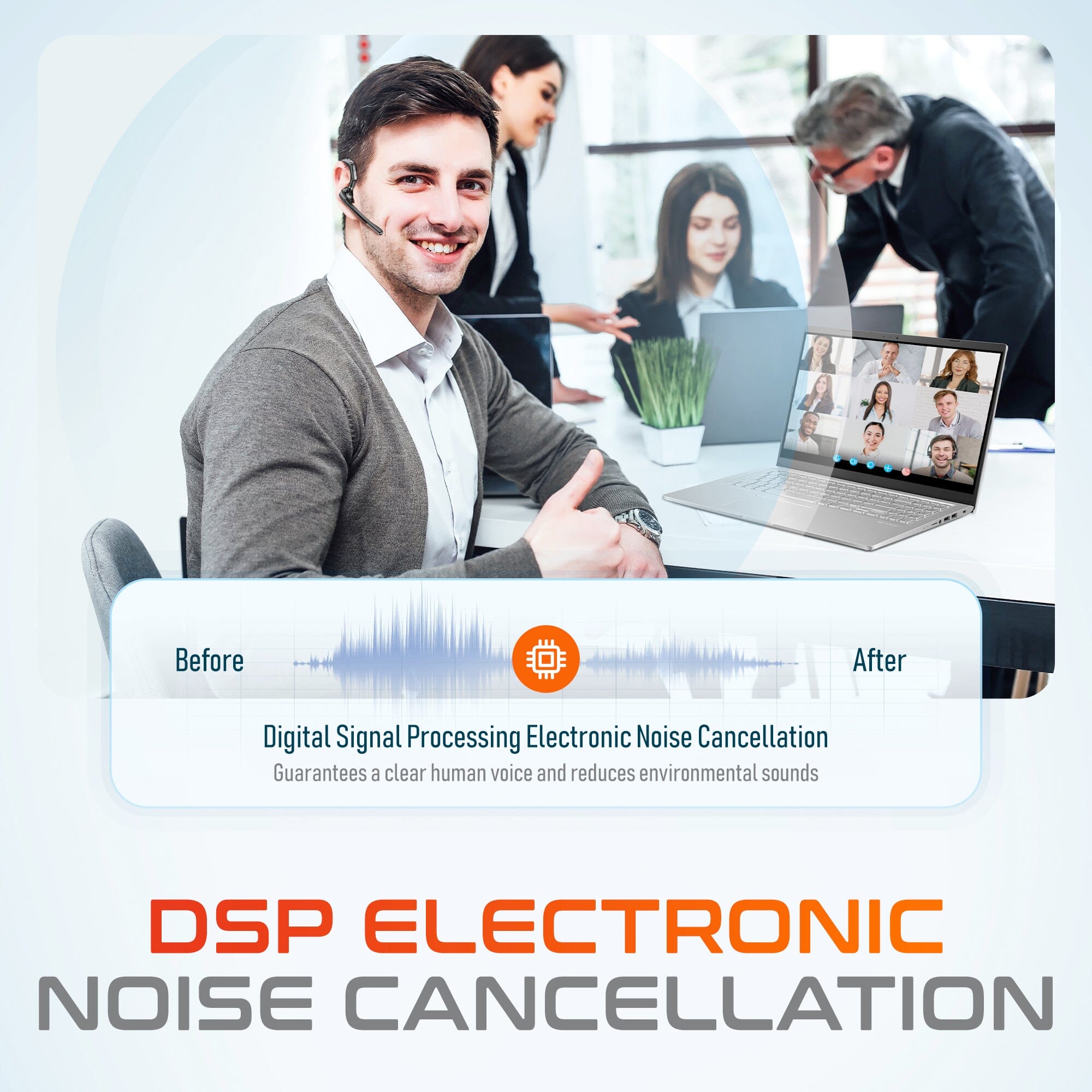 Delton 95X Wireless Computer Headset: Executive Bluetooth Headphone Active Noise Cancellation Earpiece Wireless Headset - Tophatter Daily Deals