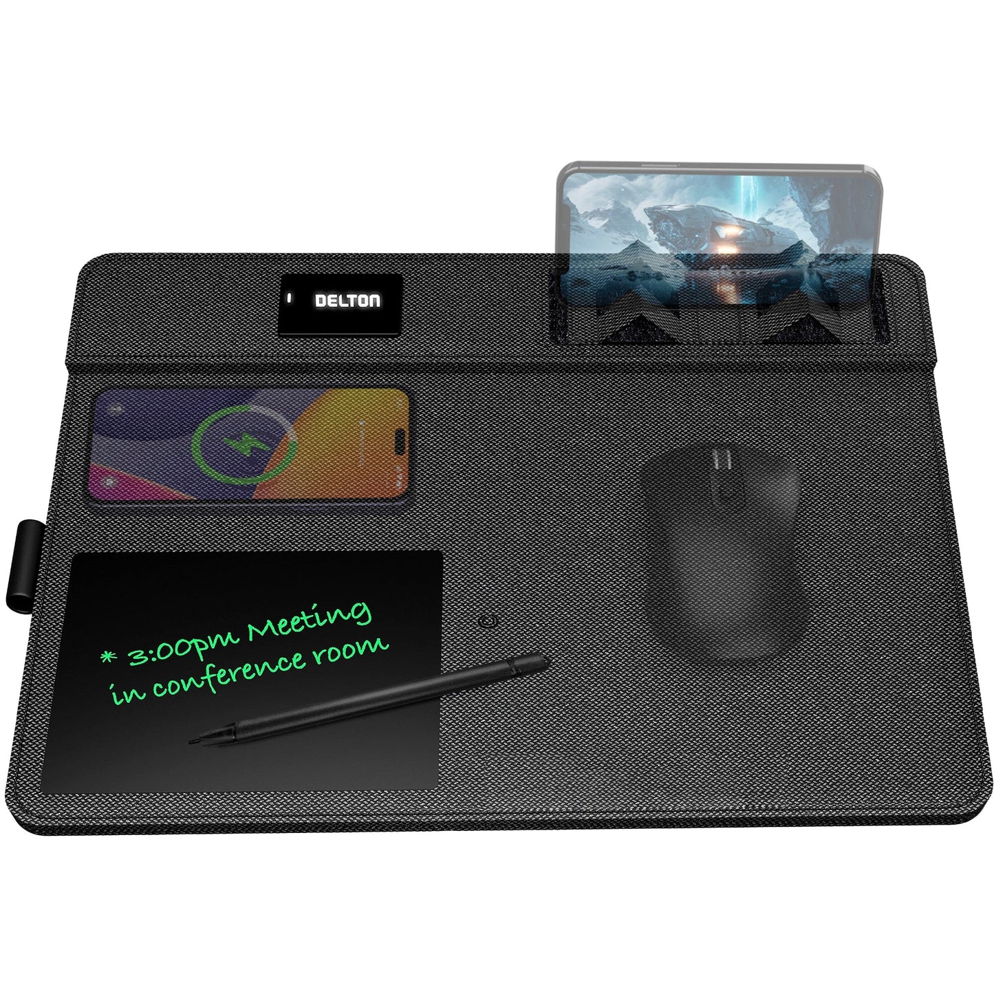 Delton D101 Wireless Charging Mouse Pad with Foldable Phone Stand & Writing Pad, Non-Slip Desk Mouse Mat 15W Wireless Charging Pad Qi Enabled Devices Charging Station - Tophatter Daily Deals