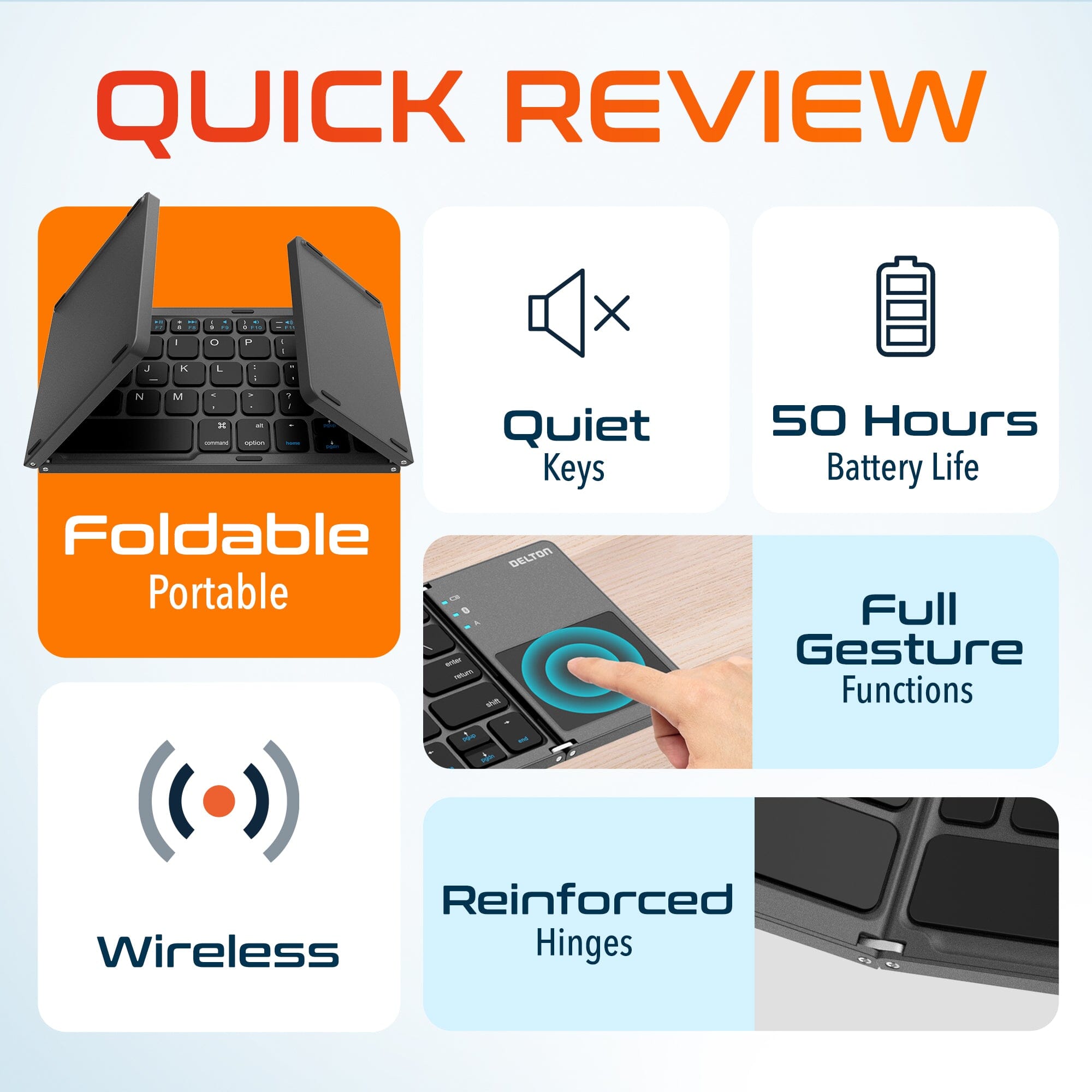 Delton F75 Bluetooth Keyboard with Sensitive Touchpad, Portable & Folding Design, Rechargeable Wireless Keyboard, Compatible with PC/Laptop, iMac, Tablets, Smartphones and More - Black Bluetooth Keyboard - Tophatter Daily Deals