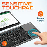 Delton F75 Bluetooth Keyboard with Sensitive Touchpad, Portable & Folding Design, Rechargeable Wireless Keyboard, Compatible with PC/Laptop, iMac, Tablets, Smartphones and More - Black Bluetooth Keyboard - Tophatter Daily Deals