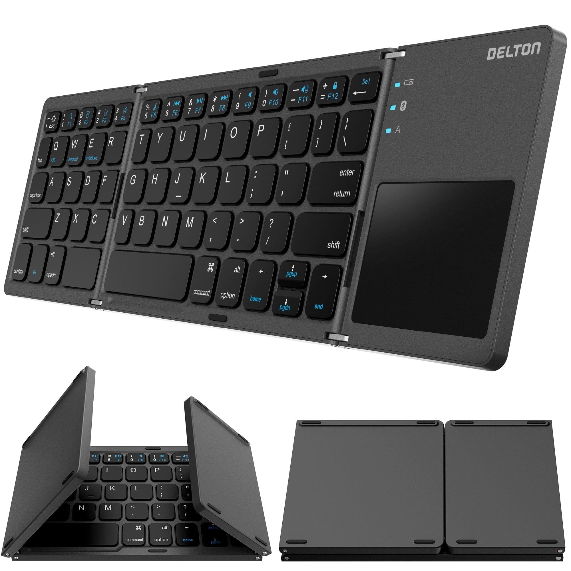 Delton F75 Bluetooth Keyboard with Sensitive Touchpad, Portable & Folding Design, Rechargeable Wireless Keyboard, Compatible with PC/Laptop, iMac, Tablets, Smartphones and More - Black Bluetooth Keyboard - Tophatter Daily Deals