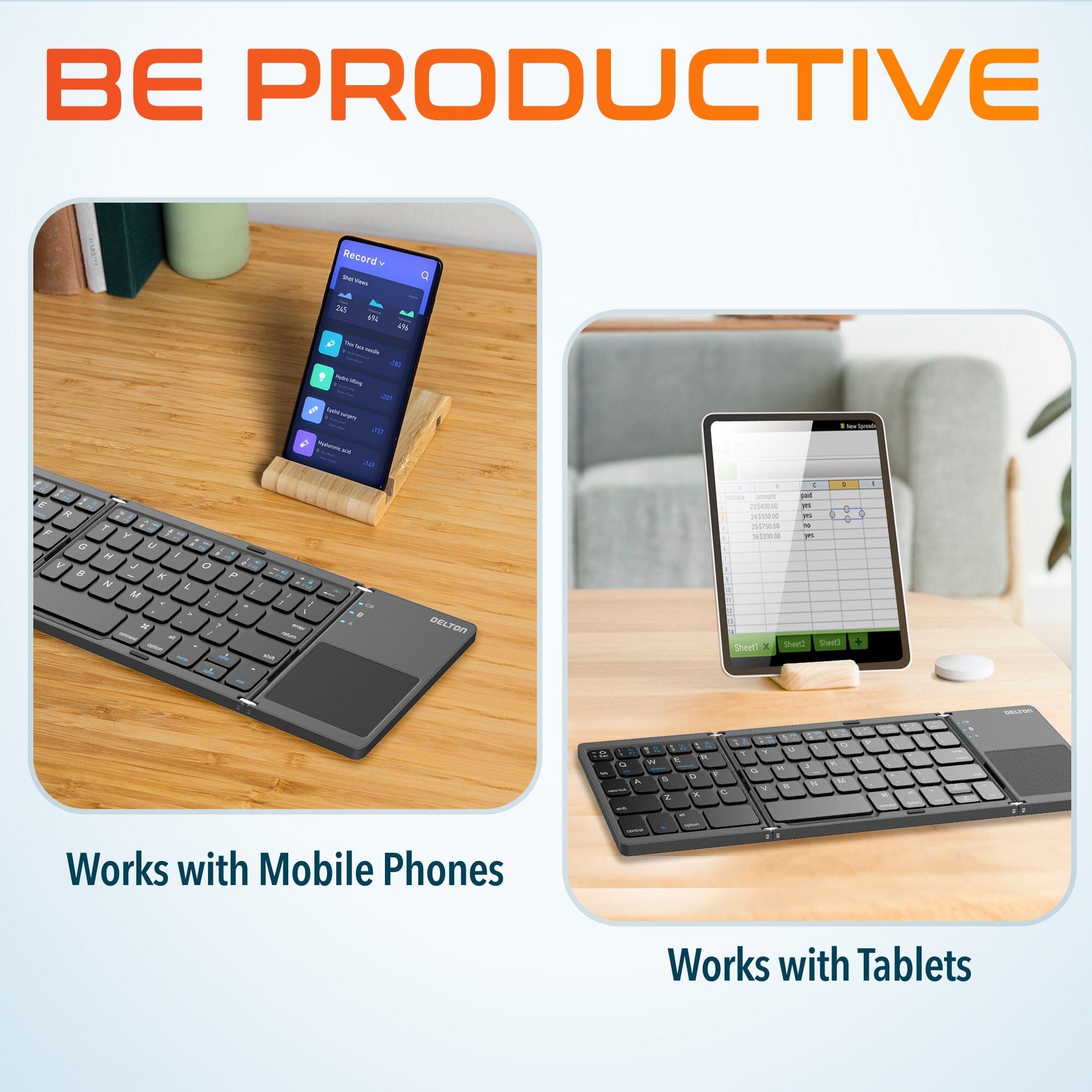 Delton F75 Bluetooth Keyboard with Sensitive Touchpad, Portable & Folding Design, Rechargeable Wireless Keyboard, Compatible with PC/Laptop, iMac, Tablets, Smartphones and More - Black Bluetooth Keyboard - Tophatter Daily Deals