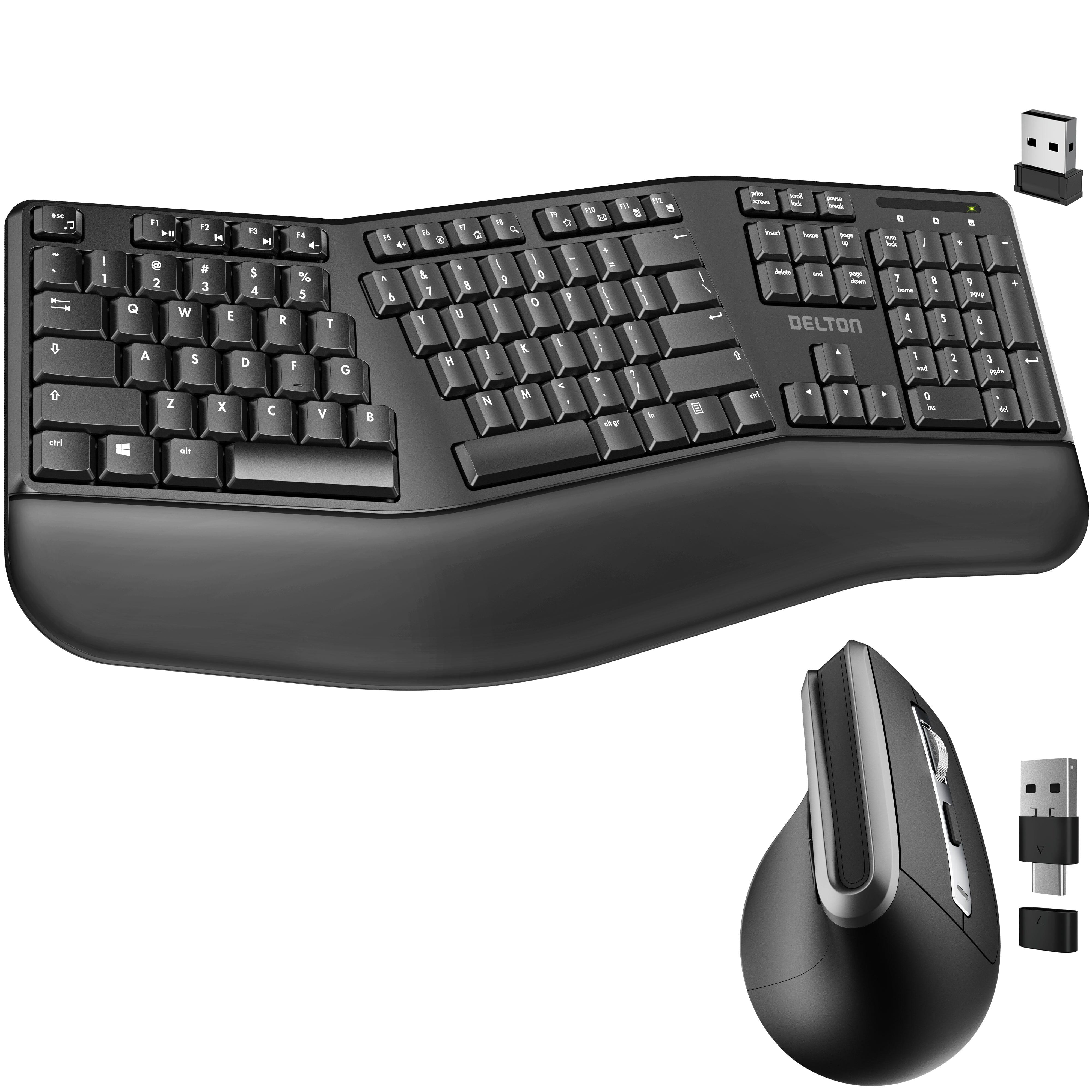 Delton G20 Ergonomic Wireless Split Keyboard and Vertical Ergonomic Bluetooth Mouse Wireless Keyboard & Mouse Set - Tophatter Daily Deals
