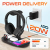 Delton HS1 3-in-1 Wireless Charging Station with Headphone Stand, Fast Charging Desk Charging Station, 15W Wireless Charger Stand for iPhones, iWatches, AirPods & Qi-enabled Devices - Black Charging Station - Tophatter Daily Deals