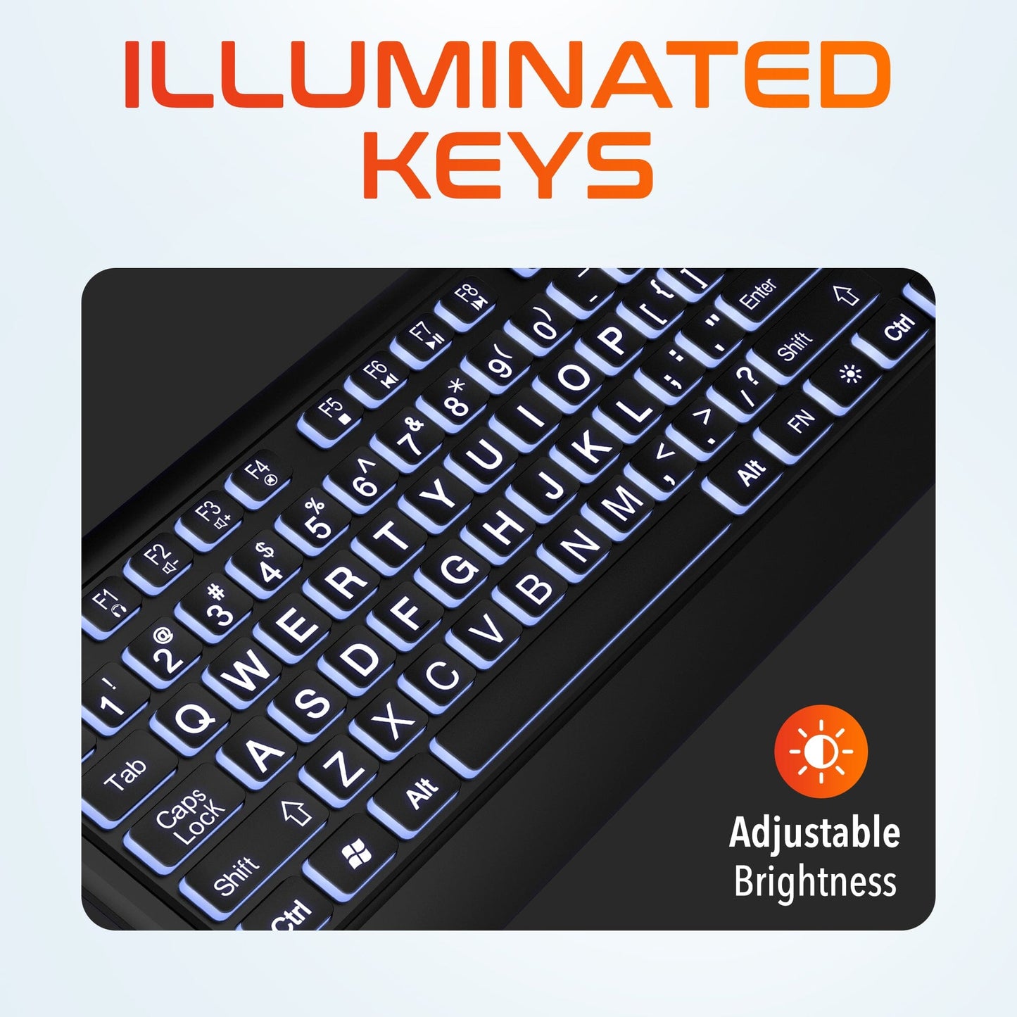 Delton KB20 Large Print USB Wired Lighted 104 Keys Keyboard Wired Keyboard - Tophatter Daily Deals