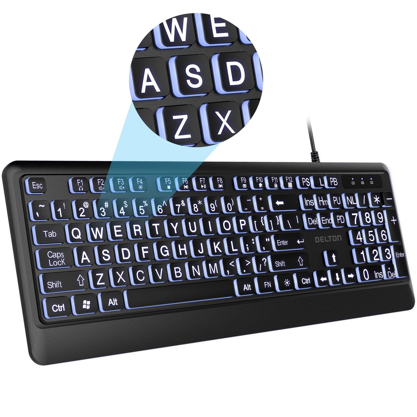 Delton KB20 Large Print USB Wired Lighted 104 Keys Keyboard Wired Keyboard - Tophatter Daily Deals