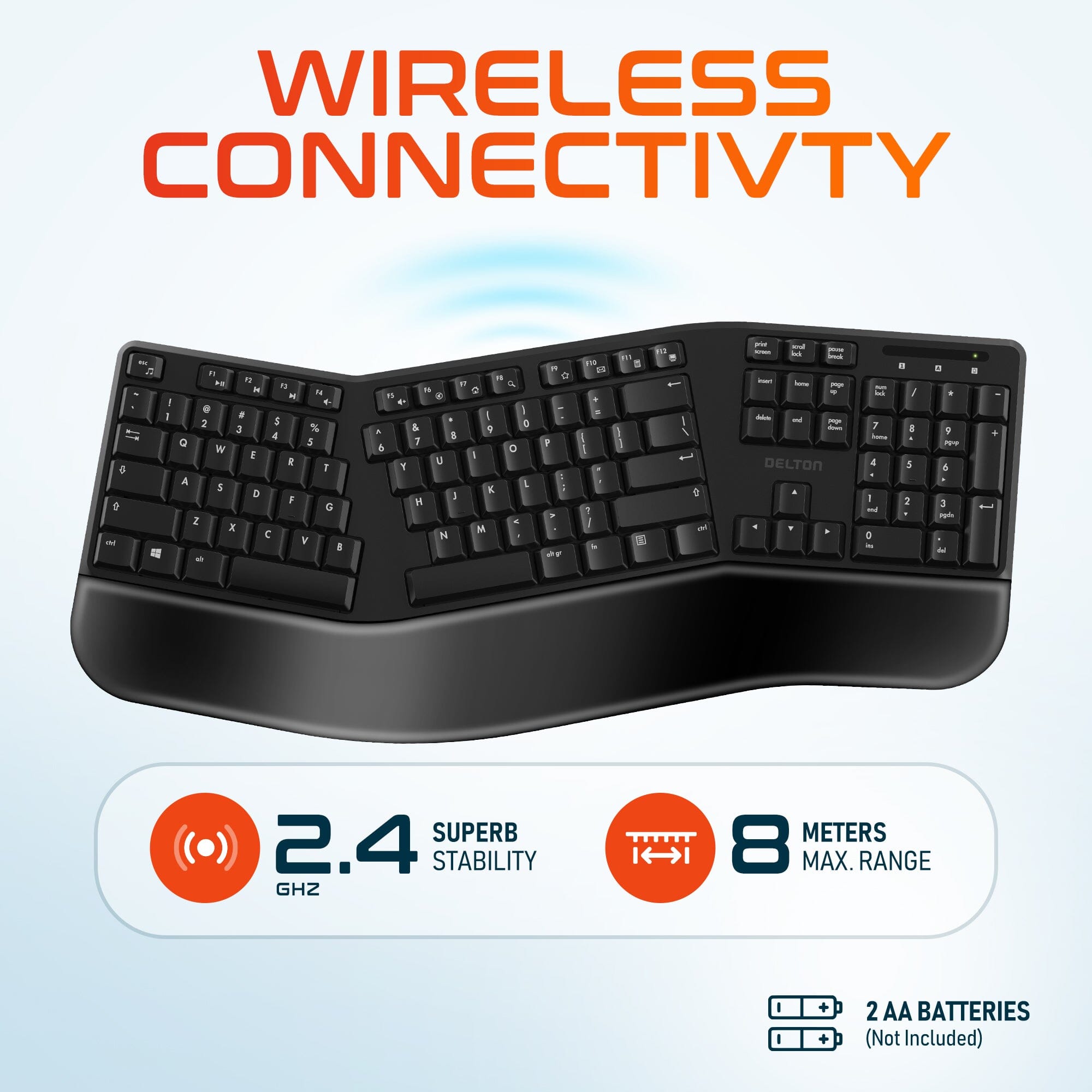 Delton KB200 Wireless Ergonomic Computer Keyboard, Full-Size Keyboard Wireless Keyboard - Tophatter Daily Deals
