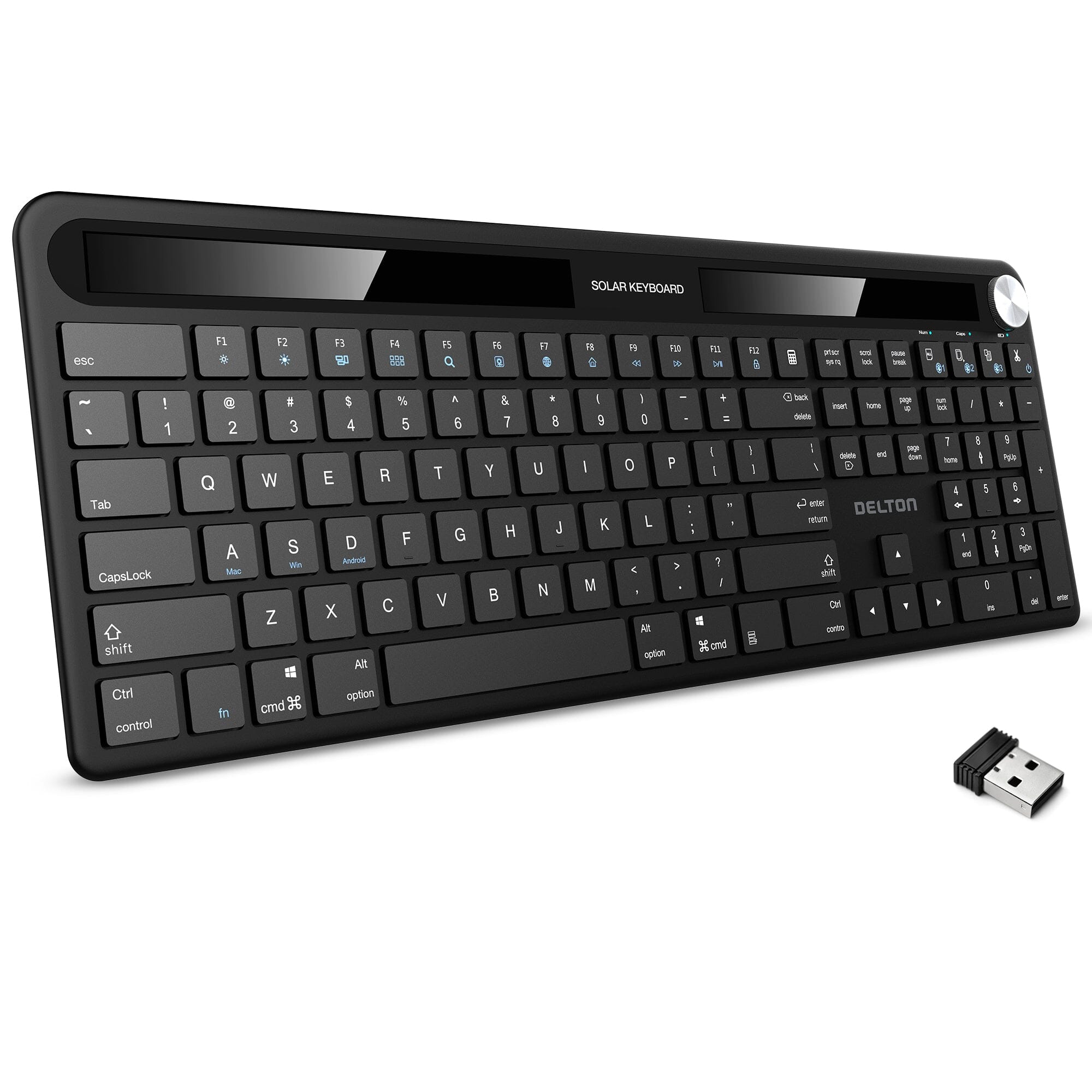 Delton KB90 Wireless Solar Keyboard, Rechargeable Wireless Keyboard with Quiet Keys, Solar Recharging Keyboard, Bluetooth Keyboard for Computer /Desktop /PC /Laptop /Windows. Wireless Keyboard - Tophatter Daily Deals