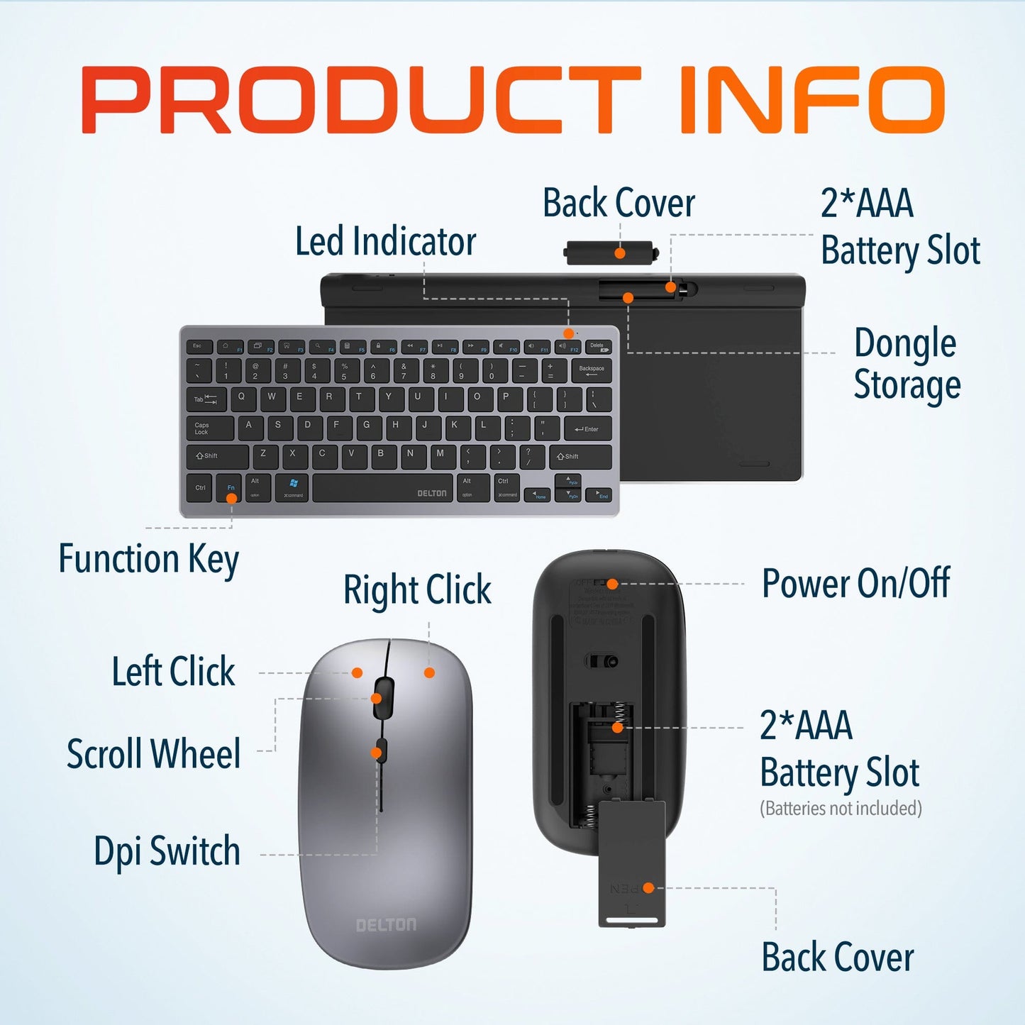 Delton N35 Wireless Keyboard and Mouse, Bluetooth Keyboard Mouse Combo Auto Pair USB Dongle Wireless Keyboard & Mouse Set - Tophatter Daily Deals