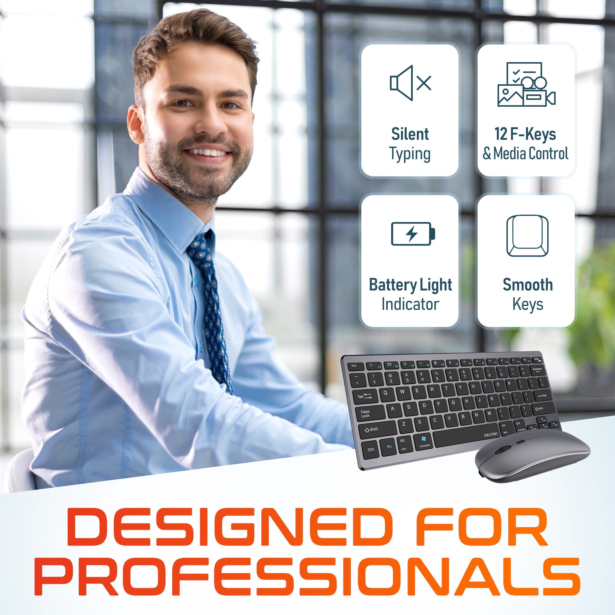 Delton N35 Wireless Keyboard and Mouse, Bluetooth Keyboard Mouse Combo Auto Pair USB Dongle Wireless Keyboard & Mouse Set - Tophatter Daily Deals