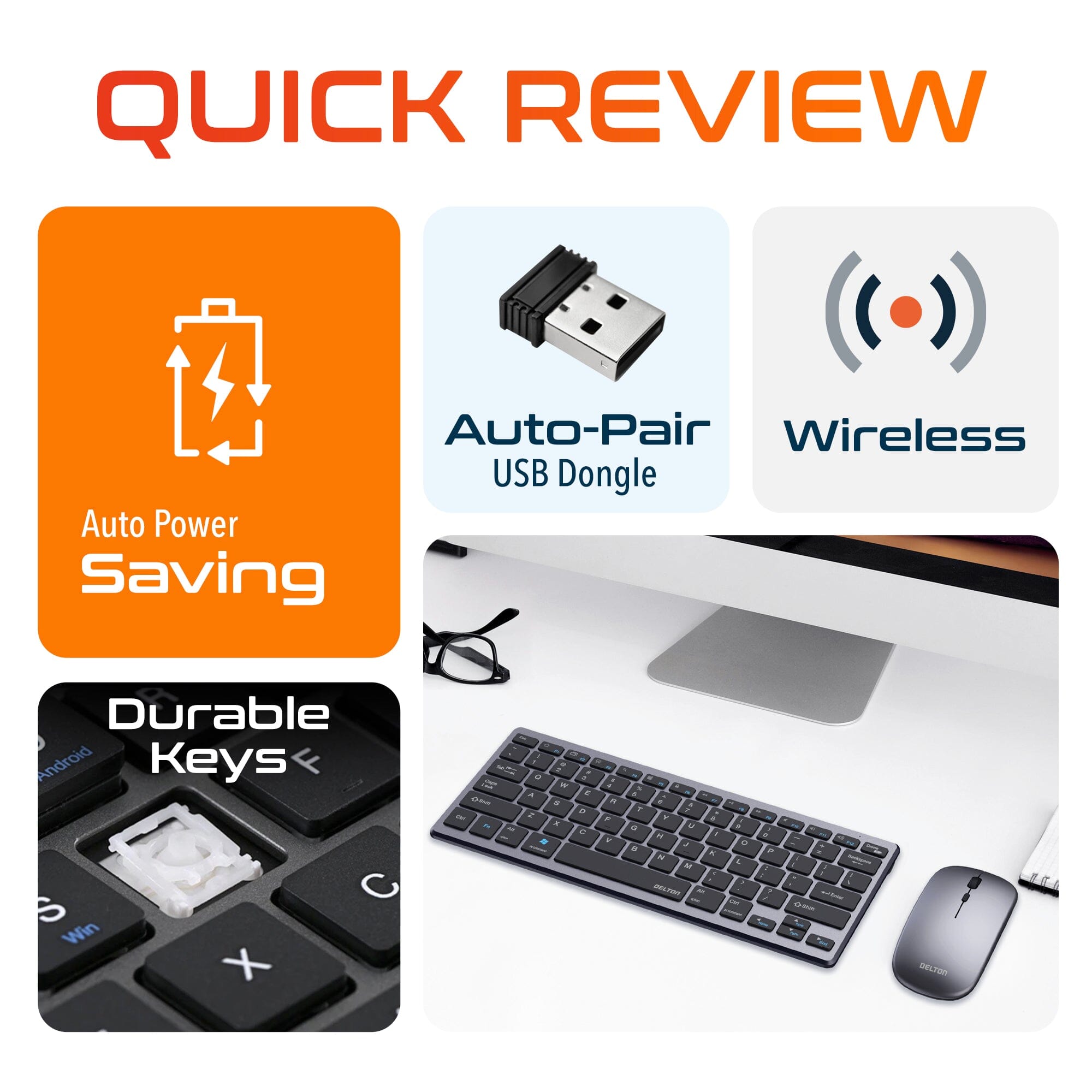 Delton N35 Wireless Keyboard and Mouse, Bluetooth Keyboard Mouse Combo Auto Pair USB Dongle Wireless Keyboard & Mouse Set - Tophatter Daily Deals