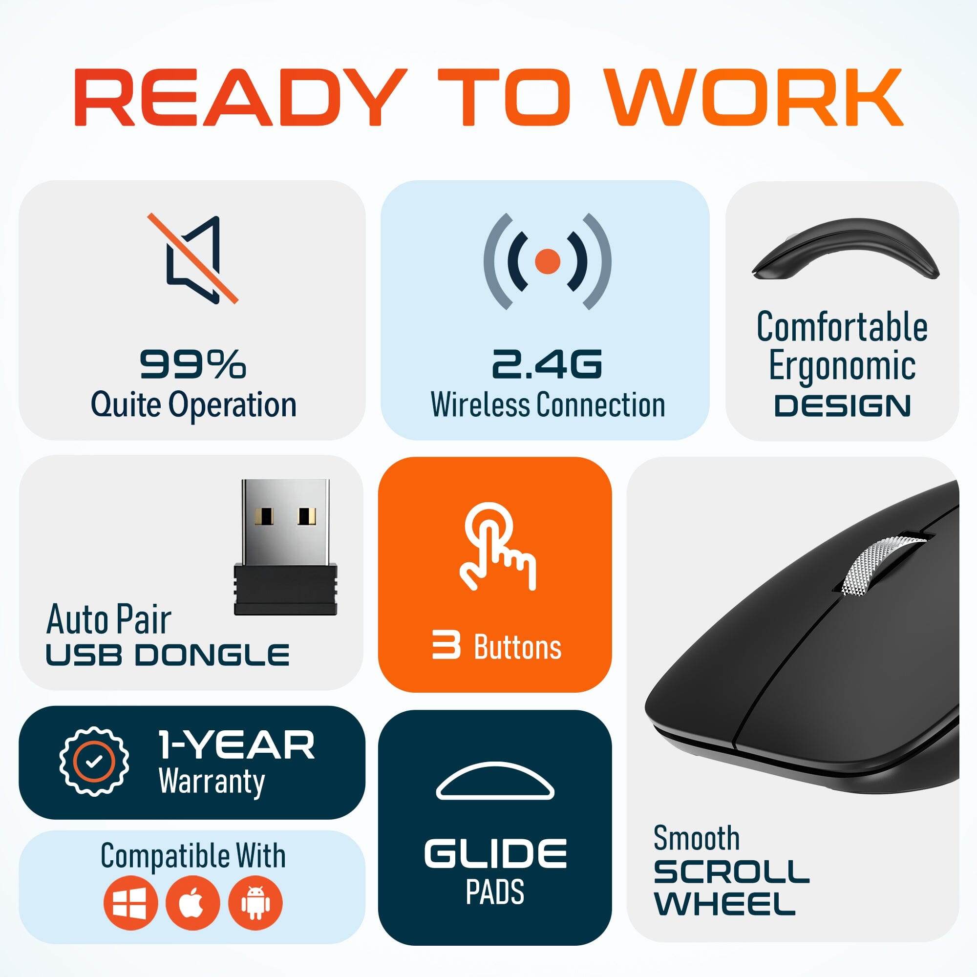 Delton S10 Curved Wireless Computer Mouse, USB Mouse, Battery Operated Wireless Mouse - Tophatter Daily Deals