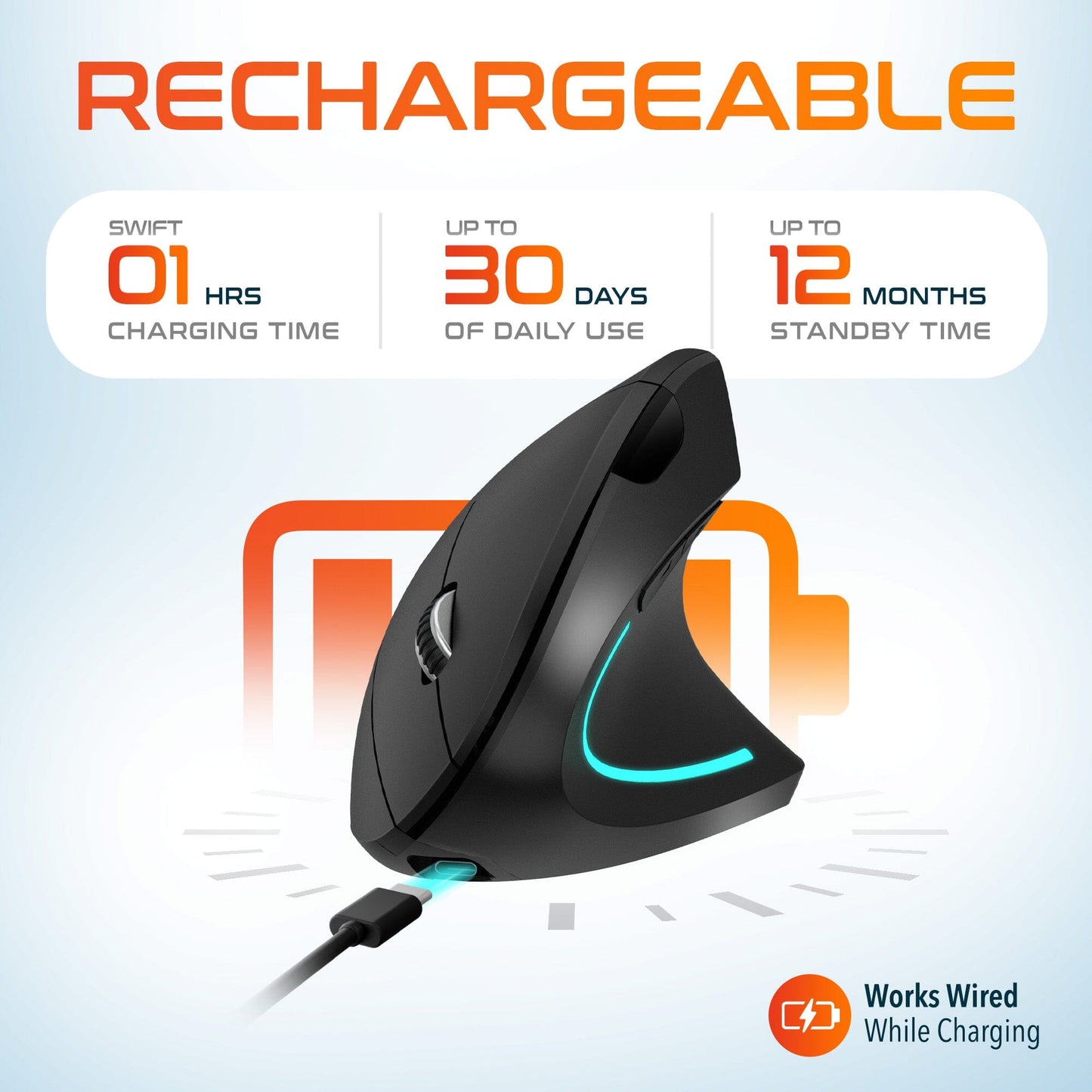 Delton S12 Ergonomic Vertical Rechargeable Wireless Mouse with Auto Pair USB Dongle Wireless Mouse - Tophatter Daily Deals