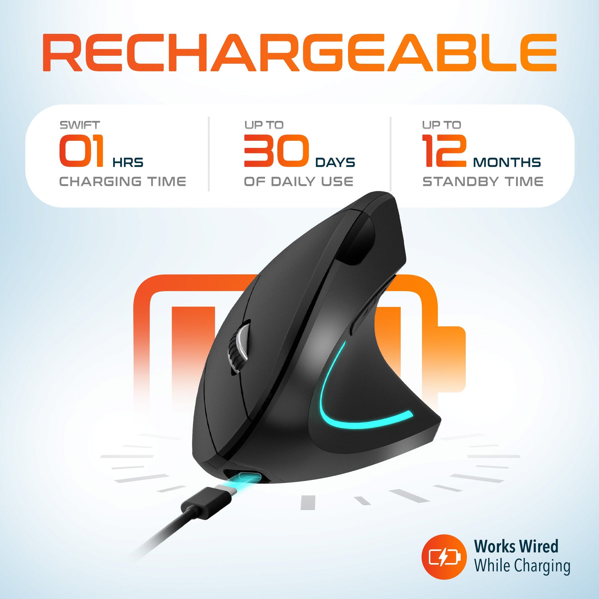Delton S12 Ergonomic Vertical Rechargeable Wireless Mouse with Auto Pair USB Dongle Wireless Mouse - Tophatter Daily Deals
