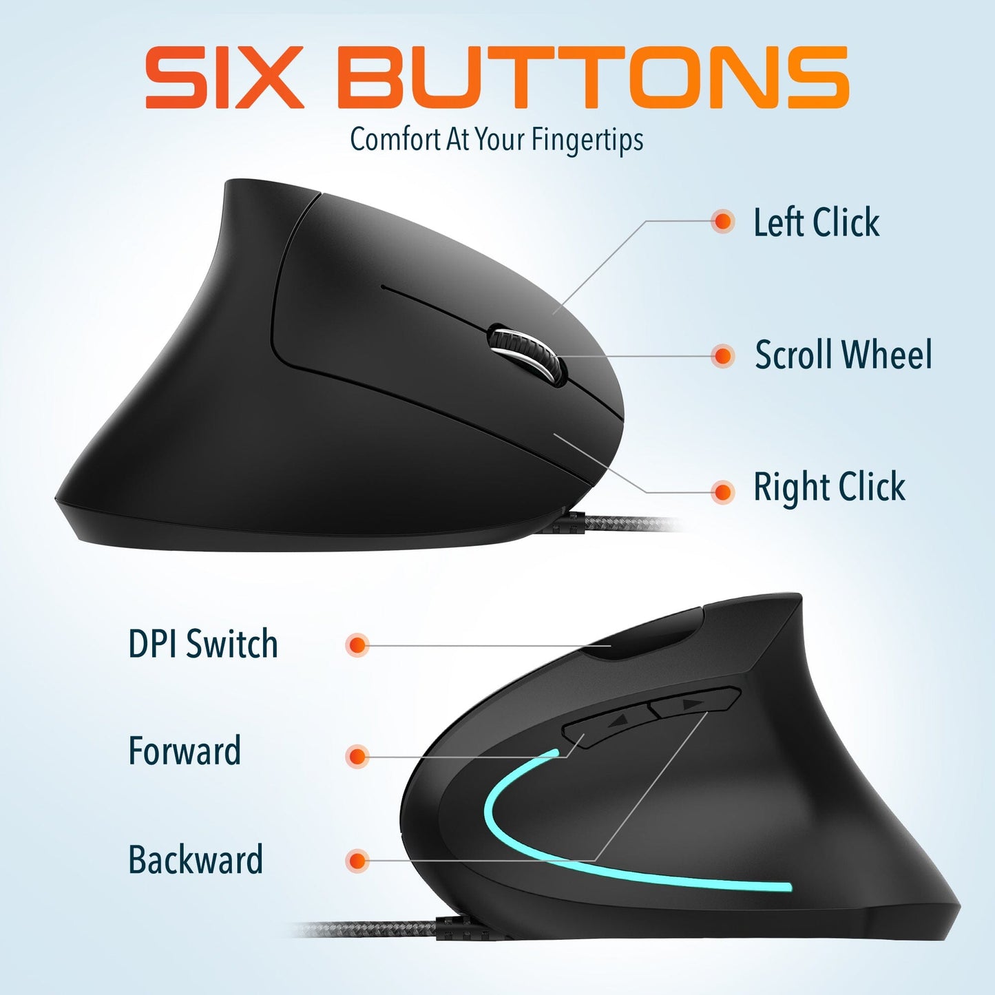 Delton S12 Ergonomic Vertical Wired Mouse Computer Pointing Device Wired Mouse - Tophatter Daily Deals