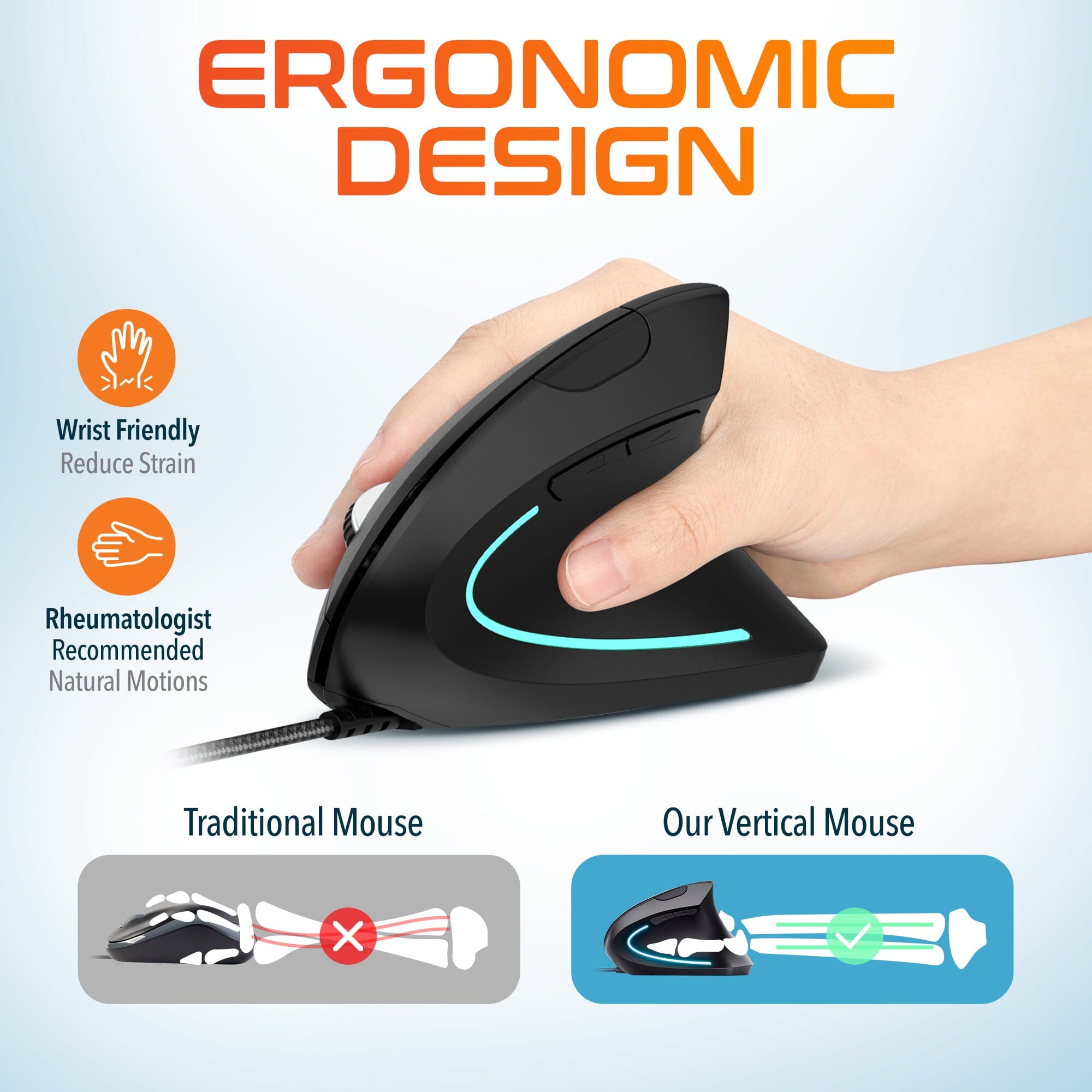 Delton S12 Ergonomic Vertical Wired Mouse Computer Pointing Device Wired Mouse - Tophatter Daily Deals
