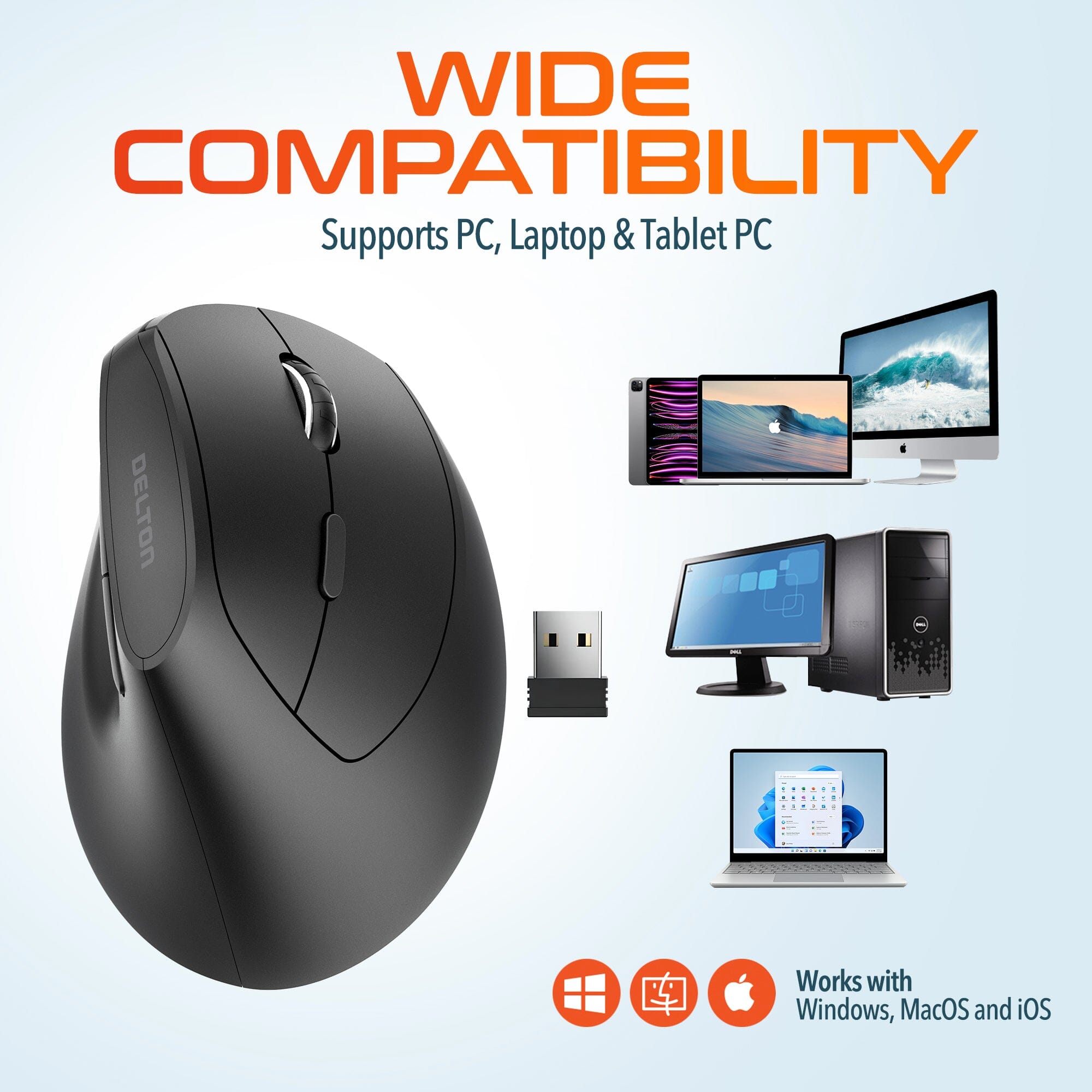 Delton S12Pro Ergonomic Wireless Mouse Vertical Computer Mouse Wireless with Auto Pair USB Dongle Wireless Mouse - Tophatter Daily Deals