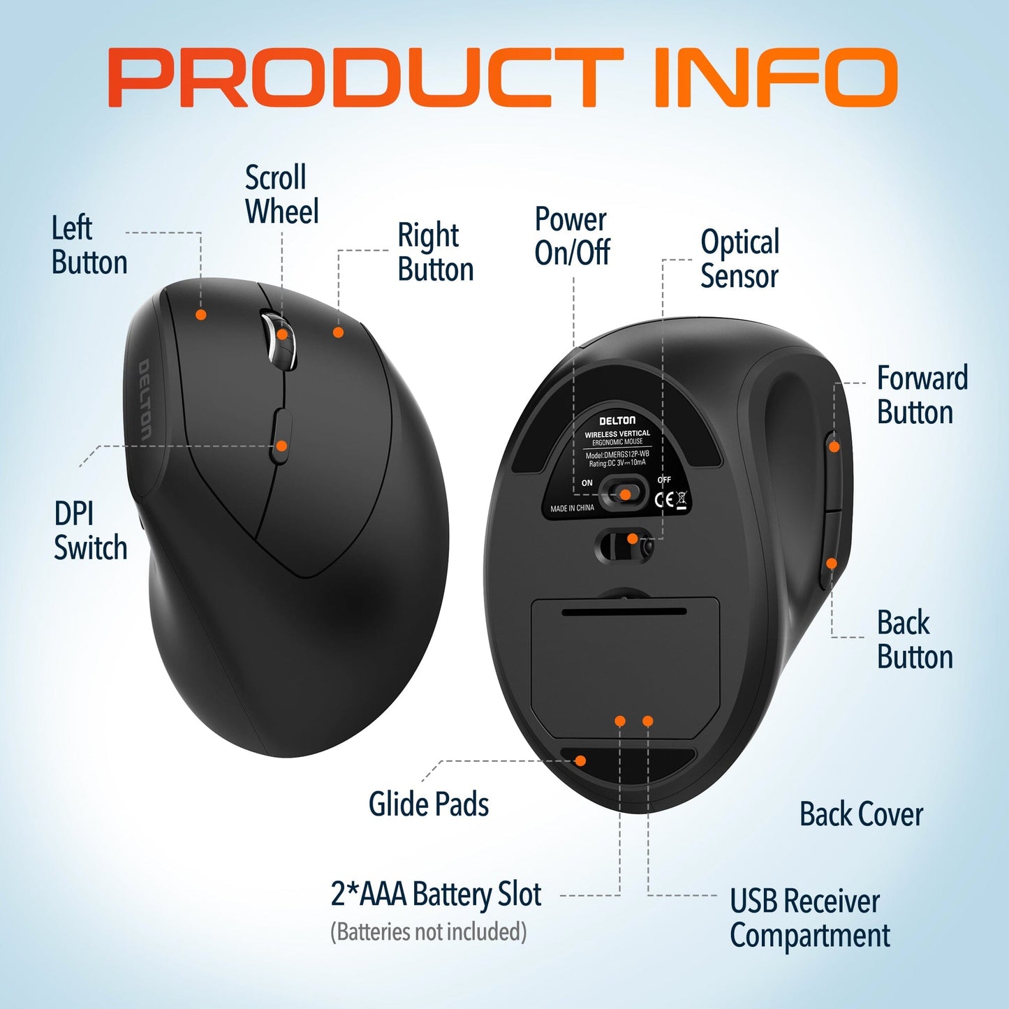 Delton S12Pro Ergonomic Wireless Mouse Vertical Computer Mouse Wireless with Auto Pair USB Dongle Wireless Mouse - Tophatter Daily Deals