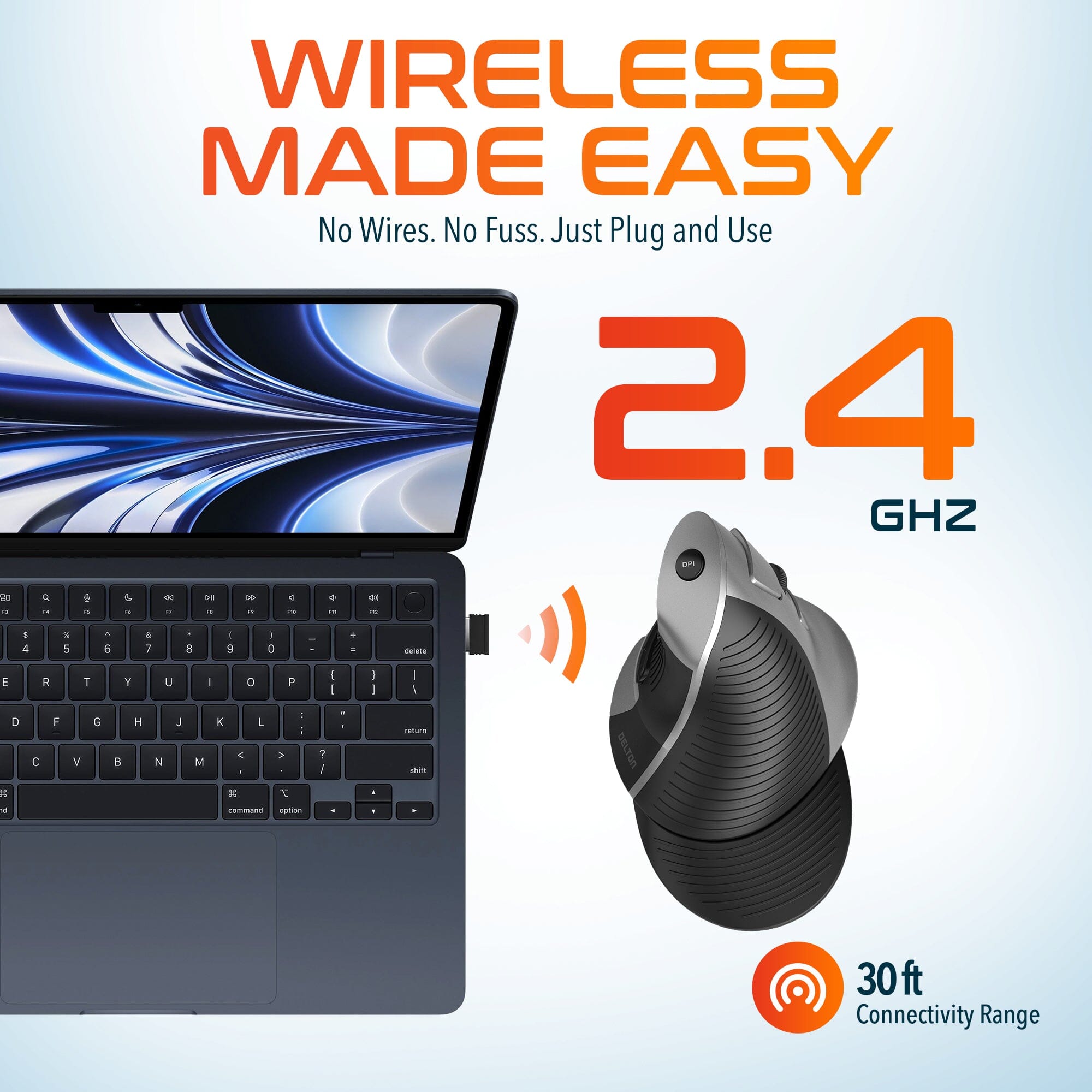 Delton S22 Ergonomic Vertical Wireless Mouse with USB Dongle Right Handed Computer Pointing Device Wireless Mouse - Tophatter Daily Deals