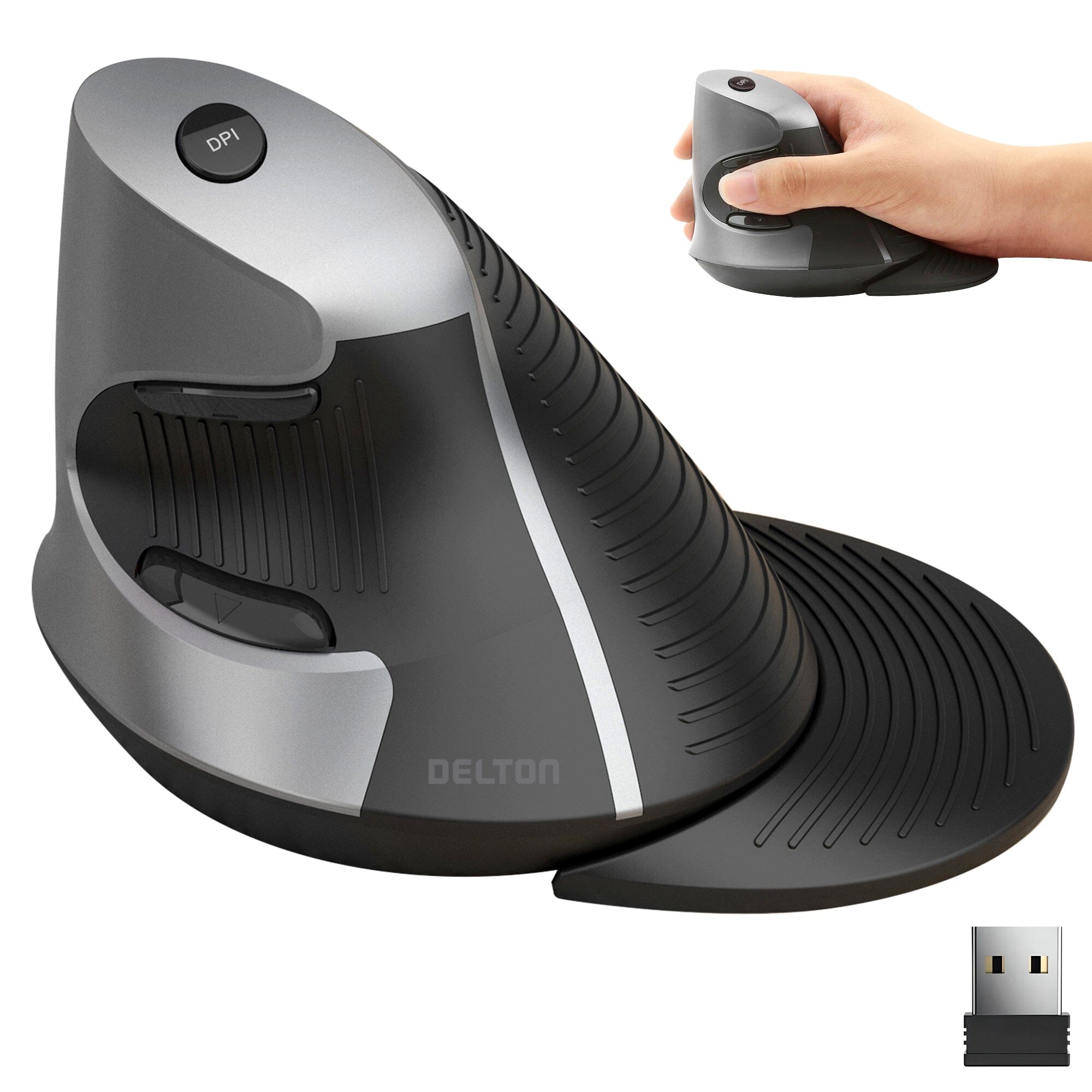 Delton S22 Ergonomic Vertical Wireless Mouse with USB Dongle Right Handed Computer Pointing Device Wireless Mouse - Tophatter Daily Deals