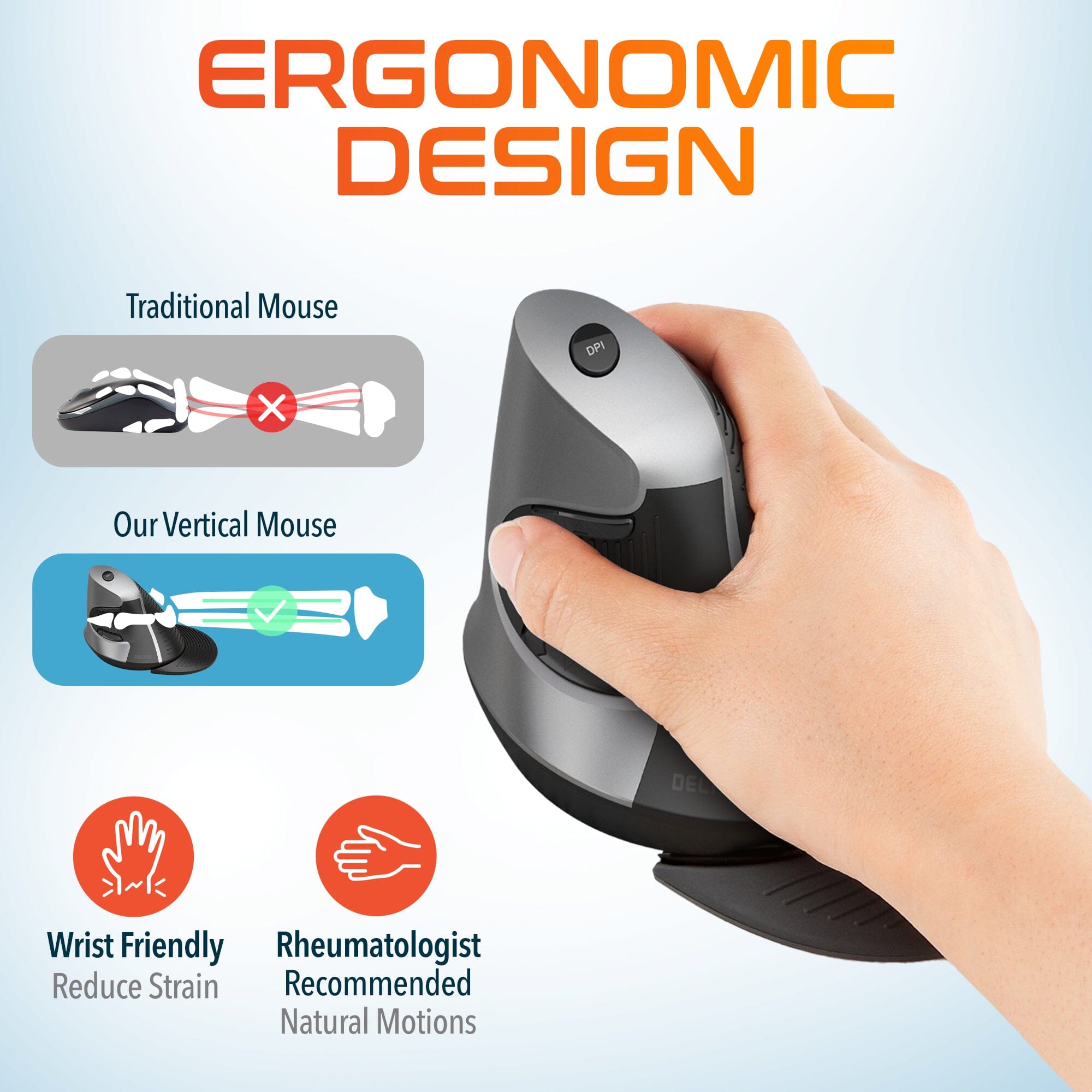 Delton S22 Ergonomic Vertical Wireless Mouse with USB Dongle Right Handed Computer Pointing Device Wireless Mouse - Tophatter Daily Deals