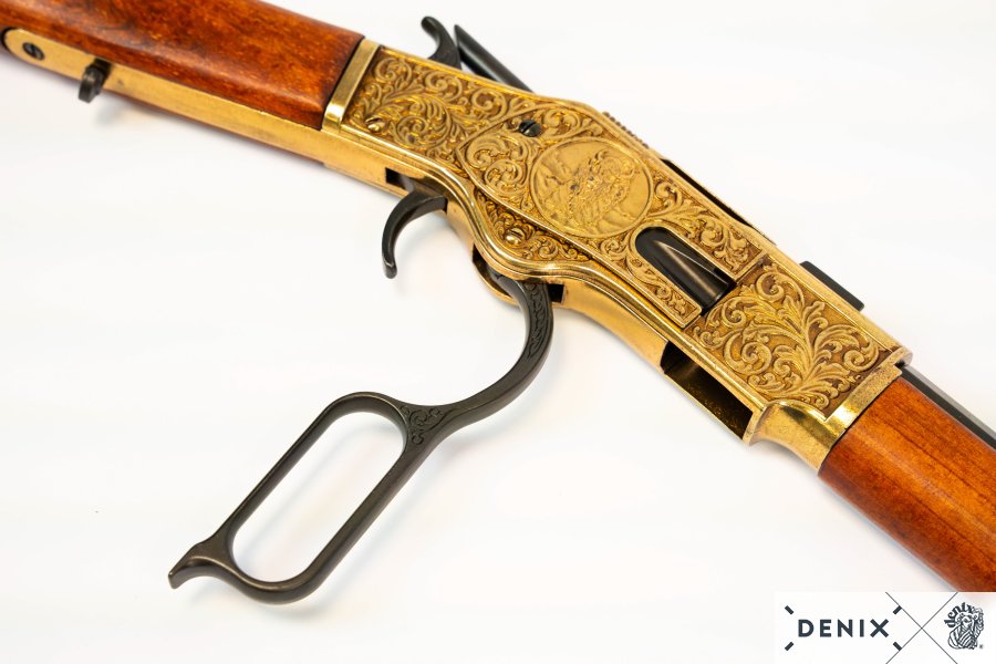 "The Gun That Won The West" Winchester '73 Repeating Rifle (Black, Engraved Gold) with Ejecting Dummy Rounds - USA 1873