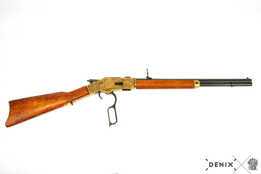 "The Gun That Won The West" Winchester '73 Repeating Rifle (Black, Engraved Gold) with Ejecting Dummy Rounds - USA 1873