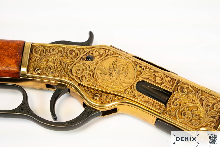"The Gun That Won The West" Winchester '73 Repeating Rifle (Black, Engraved Gold) with Ejecting Dummy Rounds - USA 1873