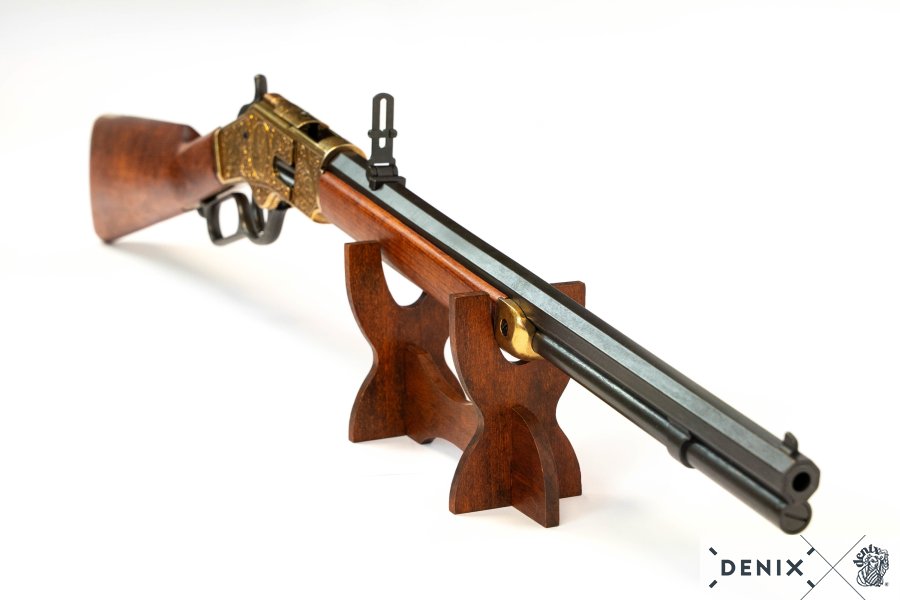 "The Gun That Won The West" Winchester '73 Repeating Rifle (Black, Engraved Gold) with Ejecting Dummy Rounds - USA 1873