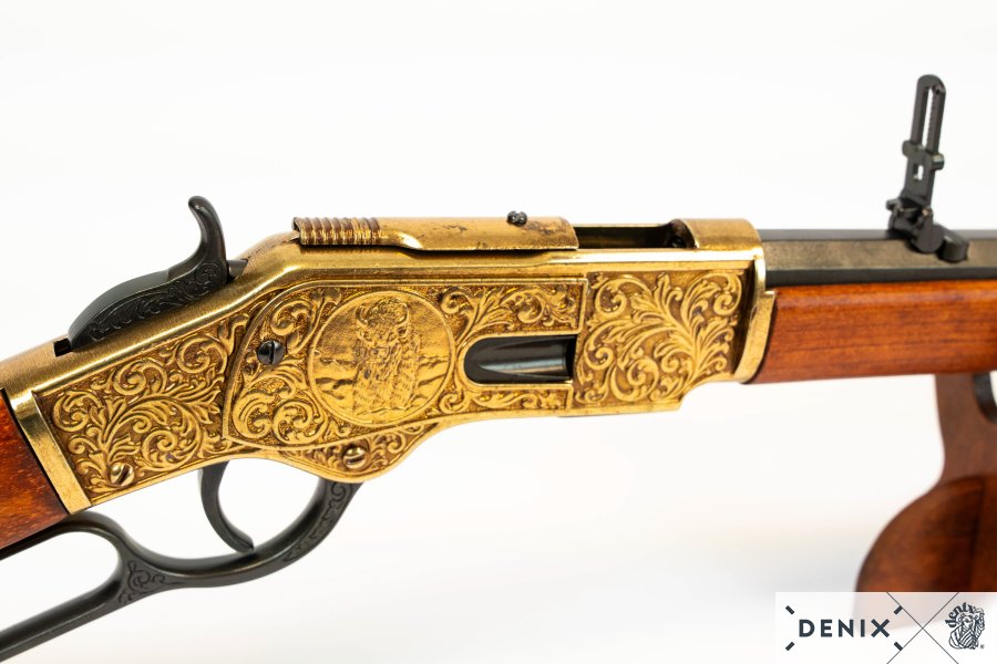 "The Gun That Won The West" Winchester '73 Repeating Rifle (Black, Engraved Gold) with Ejecting Dummy Rounds - USA 1873