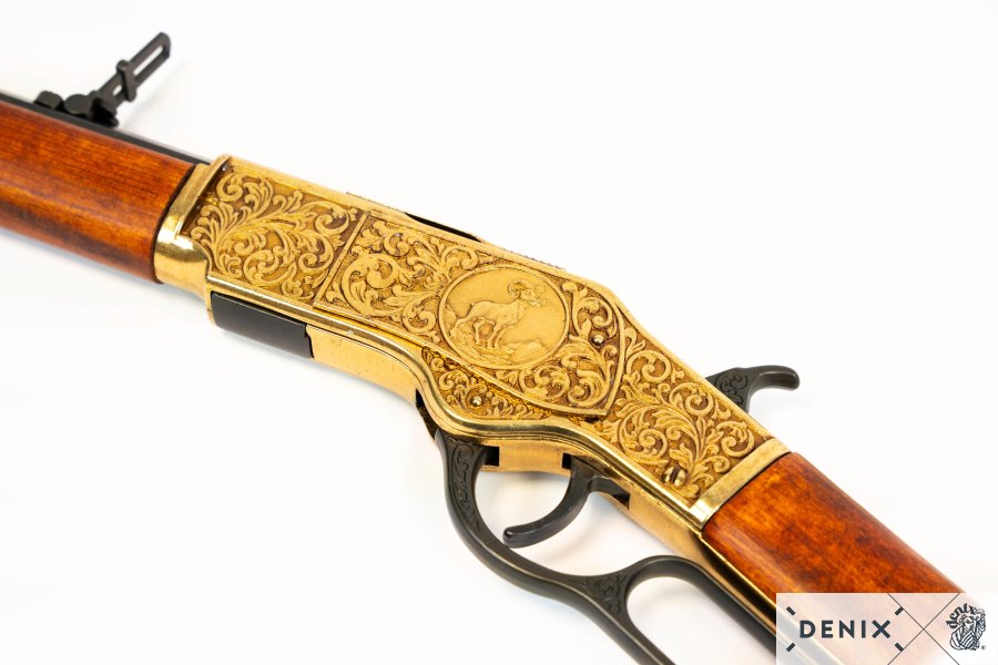"The Gun That Won The West" Winchester '73 Repeating Rifle (Black, Engraved Gold) with Ejecting Dummy Rounds - USA 1873