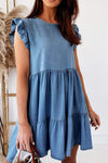 Ruffled Round Neck Cap Sleeve Mini Dress Sky Blue Casual Dresses - Tophatter Daily Deals