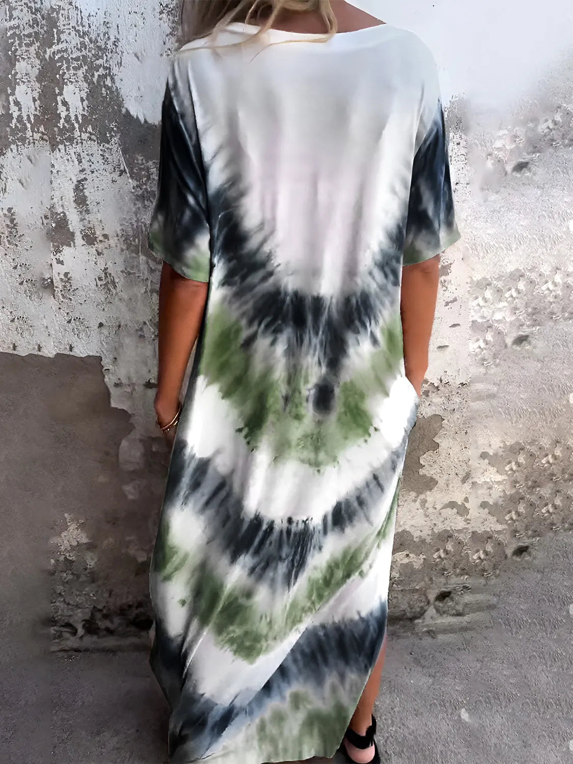 Full Size Pocketed Tie-Dye Short Sleeve Dress Casual Dresses - Tophatter Daily Deals