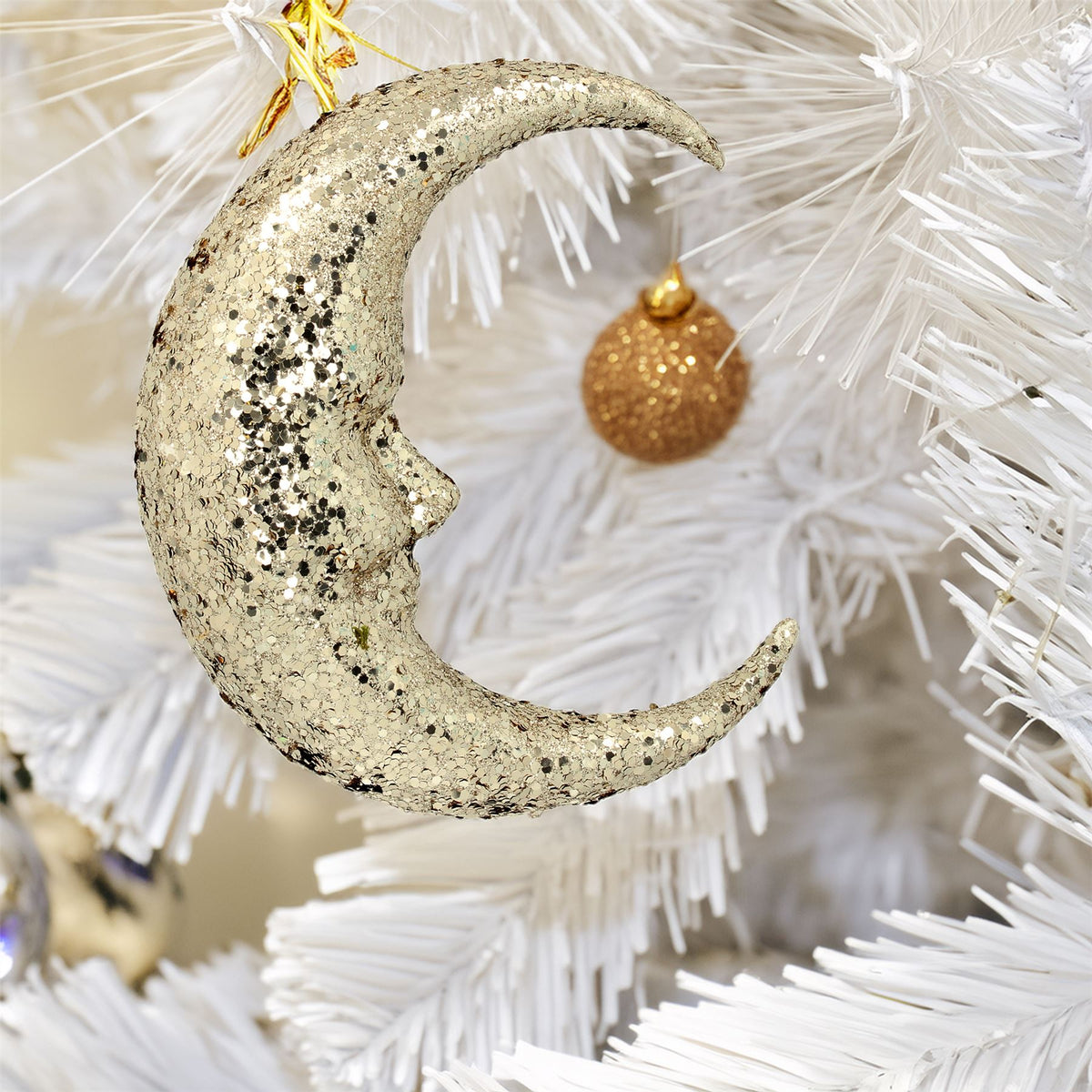 Gold Sparkling Moon Hanging Decoration | Glitter Crescent Moon Ornament - 24cm Ornament - Tophatter Daily Deals