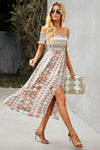 Bohemian Off-Shoulder Frill Trim Split Dress Casual Dresses - Tophatter Daily Deals