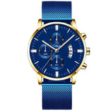 Mens Business Luxury Watches For Men Mesh Band Quartz Watch Blue Gold Watches - Tophatter Daily Deals
