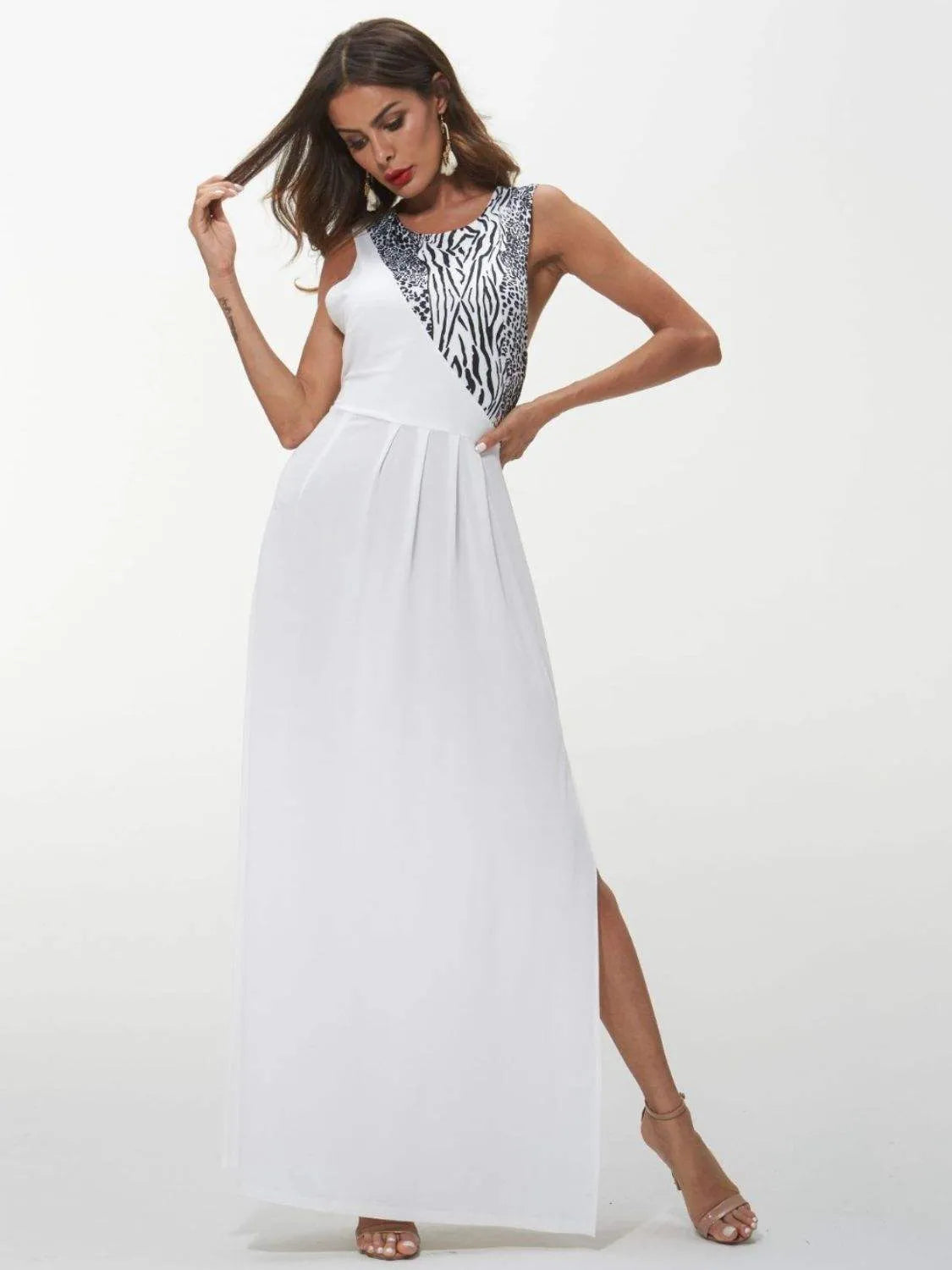 Slit Animal Print Round Neck Dress Cocktail Dresses - Tophatter Daily Deals