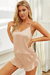Satin Cami, Ruffle Hem Shorts Pajama Set Cream Loungewear Sets - Tophatter Daily Deals