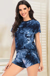 Tie-Dye Round Neck Short Sleeve Top and Shorts Lounge Set - Tophatter Deals