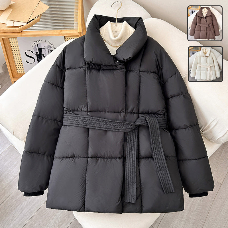 Warm Womens Puffer Coat - Belted Quilted Nylon Midthigh 3D Changing Face Moving Picture Frame - Tophatter Daily Deals