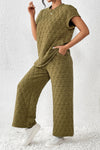 Short Sleeve Top and Pocketed Pants Lounge Set Loungewear Sets - Tophatter Daily Deals