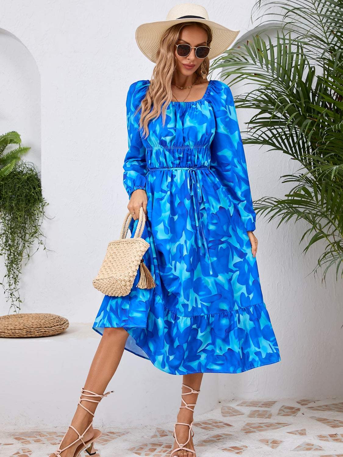 Printed Long Sleeve Midi Dress Casual Dresses - Tophatter Daily Deals