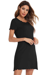 Round Neck Short Sleeve Lounge Dress Sleep Dresses - Tophatter Daily Deals