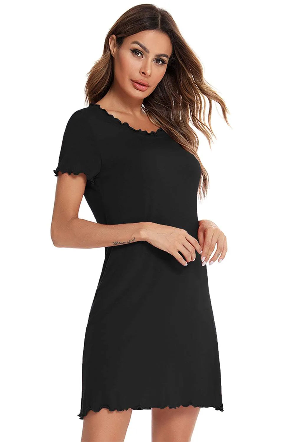 Round Neck Short Sleeve Lounge Dress Sleep Dresses - Tophatter Daily Deals