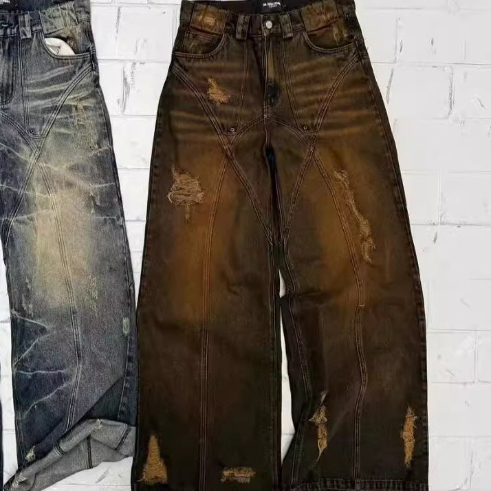 American High Street Straight Yellow Mud Dyed Jeans 0 - Tophatter Daily Deals