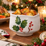 Holly & Berries Christmas Serving Bowl, Gisela Graham Ceramic 12.5cm Bowl - Tophatter Daily Deals