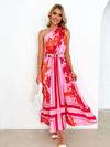 Printed Ruched One Shoulder Dress Hot Pink Casual Dresses - Tophatter Daily Deals